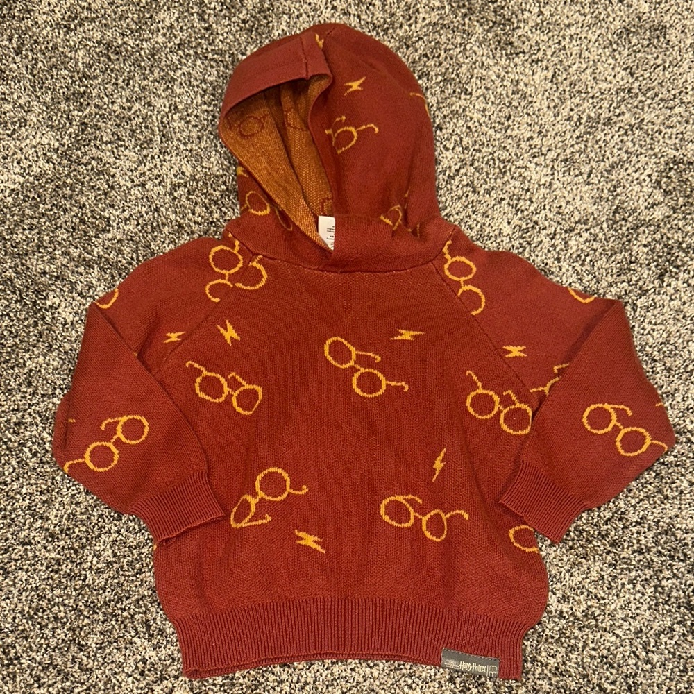 Harry Potter Kids Maroon Hoodie with Glasses Print